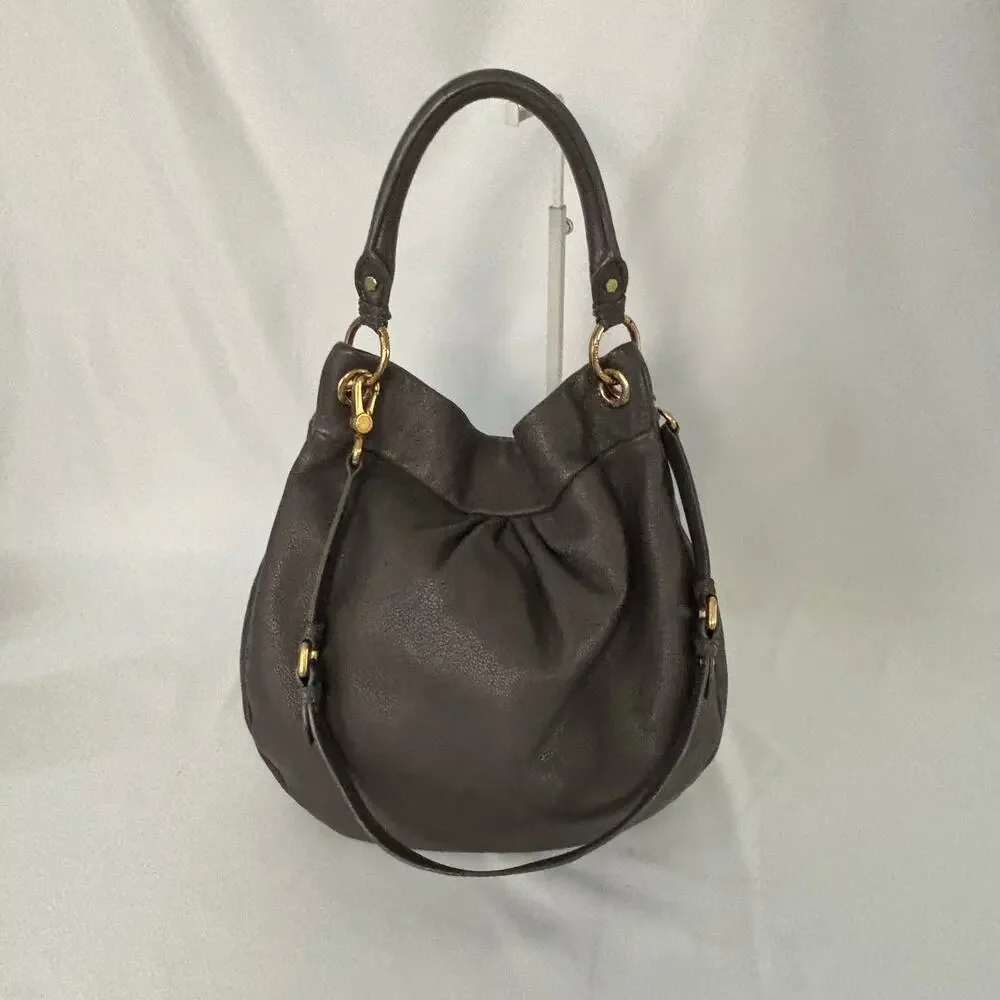 Marc Jacobs Classic Q Hillier Hobo Bag Gray Pebbled Leather Handbag Purse
